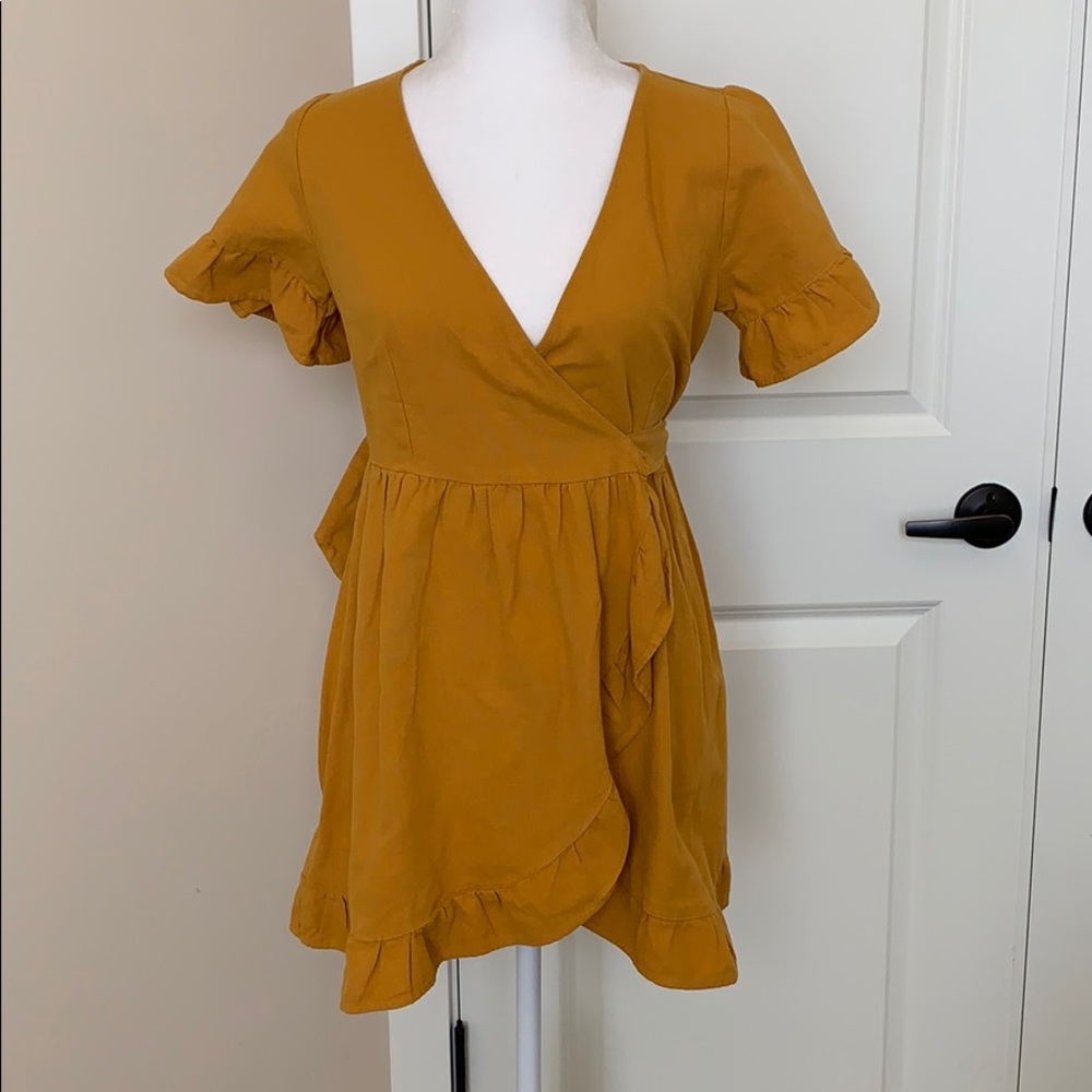 LA Hearts yellow/orange wrap dress.